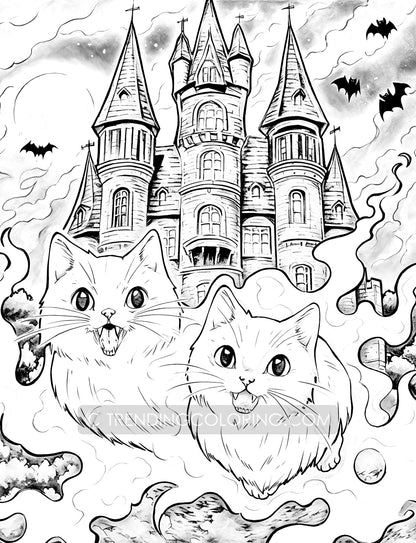 25 Meowloween Coloring Pages - Halloween Coloring - Instant Download - Printable PDF – preview 4