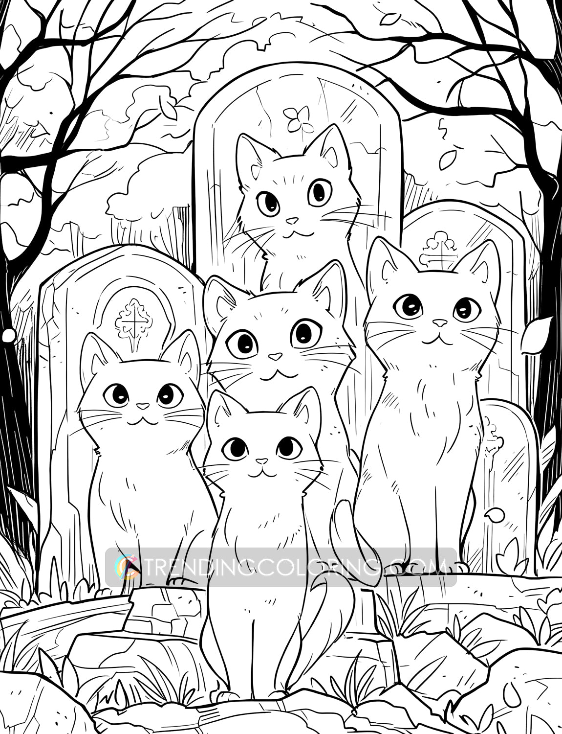 25 Meowloween Coloring Pages - Halloween Coloring - Instant Download - Printable PDF – preview 8