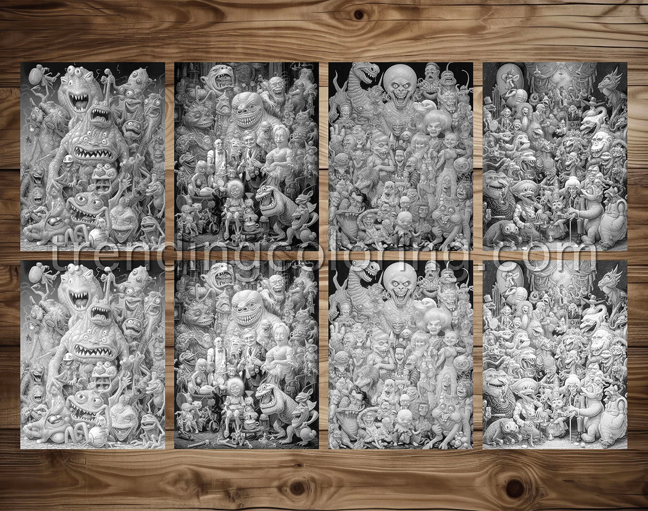 25 Monster Family Grayscale Coloring Pages - Instant Download - Printable PDF – preview 3