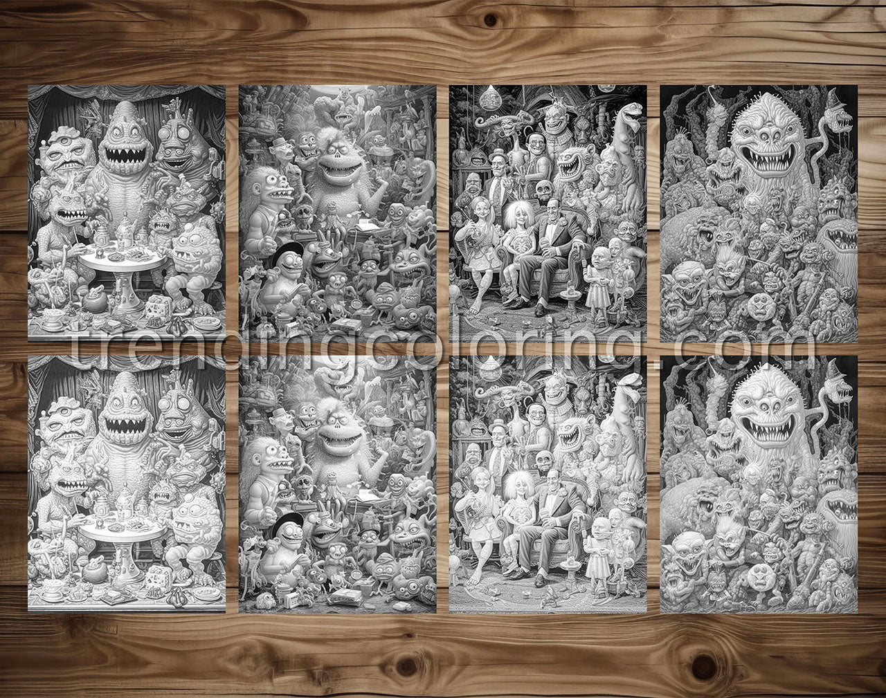 25 Monster Family Grayscale Coloring Pages - Instant Download - Printable PDF – preview 4