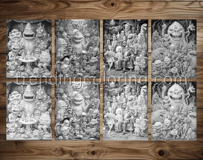 25 Monster Family Grayscale Coloring Pages - Instant Download - Printable PDF – preview 4