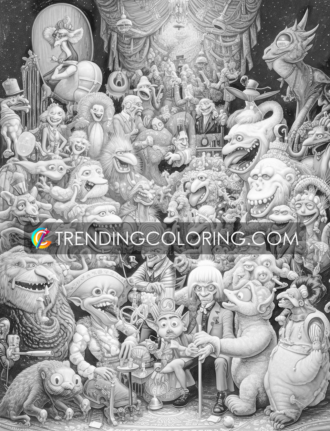 25 Monster Family Grayscale Coloring Pages - Instant Download - Printable PDF – preview 7