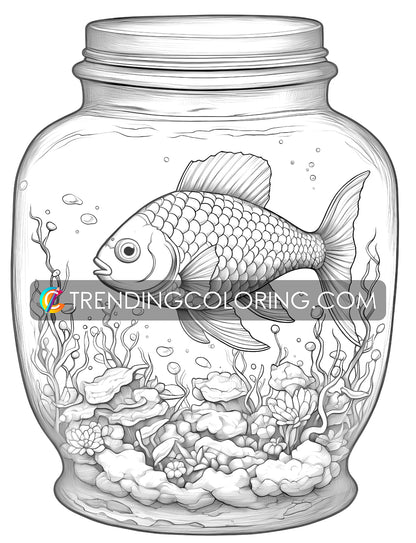 25 Ocean In Jar Grayscale Coloring Pages - Instant Download - Printable PDF Dark/Light – preview 10