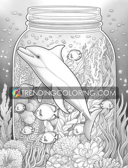 25 Ocean In Jar Grayscale Coloring Pages - Instant Download - Printable PDF Dark/Light – preview 11