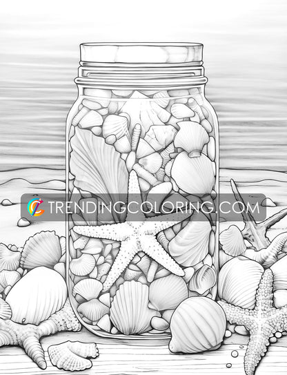 25 Ocean In Jar Grayscale Coloring Pages - Instant Download - Printable PDF Dark/Light – preview 2