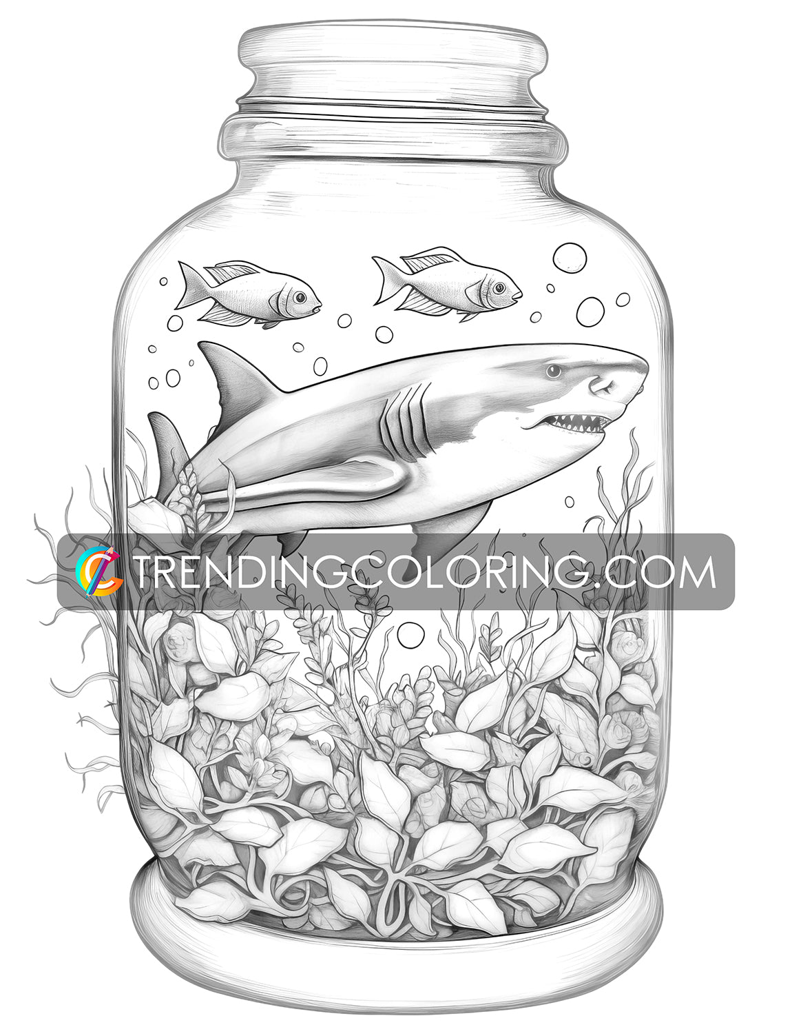25 Ocean In Jar Grayscale Coloring Pages - Instant Download - Printable PDF Dark/Light – preview 3