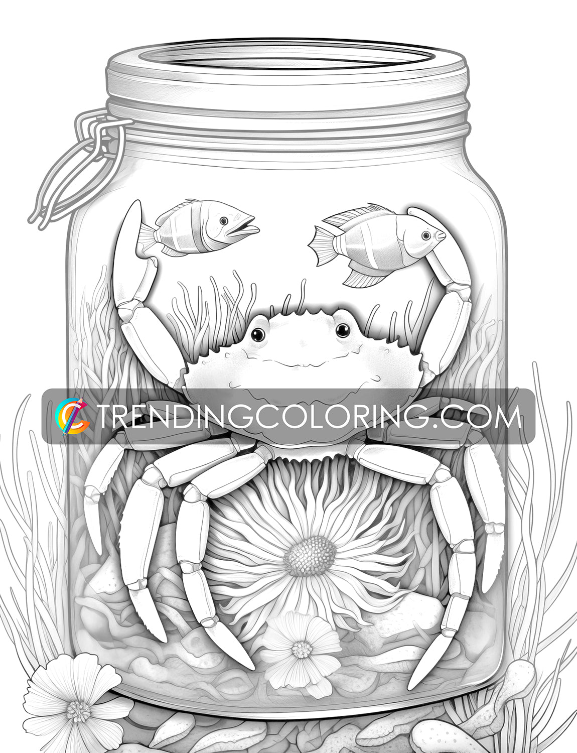 25 Ocean In Jar Grayscale Coloring Pages - Instant Download - Printable PDF Dark/Light – preview 6