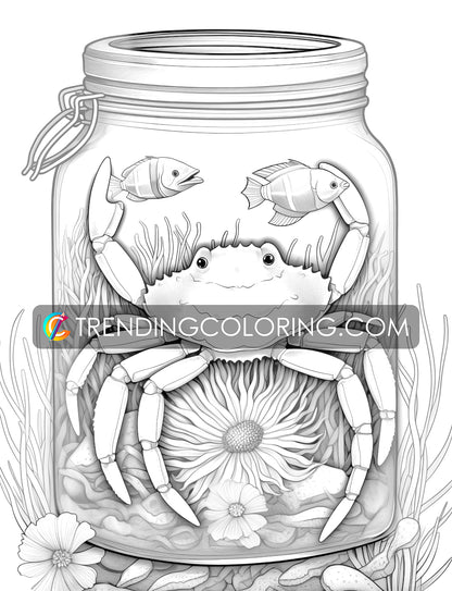 25 Ocean In Jar Grayscale Coloring Pages - Instant Download - Printable PDF Dark/Light – preview 6