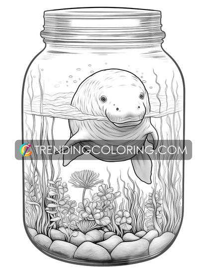 25 Ocean In Jar Grayscale Coloring Pages - Instant Download - Printable PDF Dark/Light – preview 7