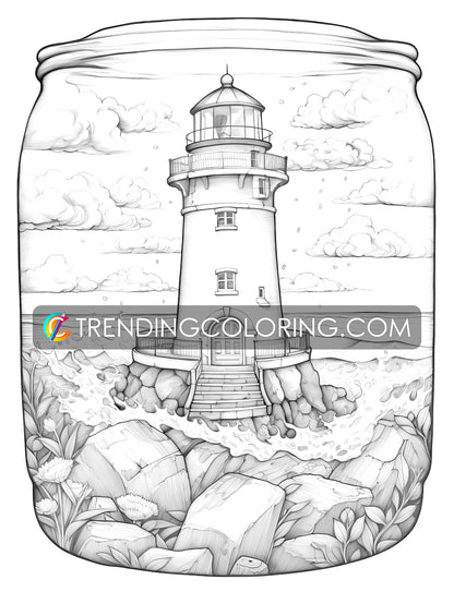 25 Ocean In Jar Grayscale Coloring Pages - Instant Download - Printable PDF Dark/Light – preview 9
