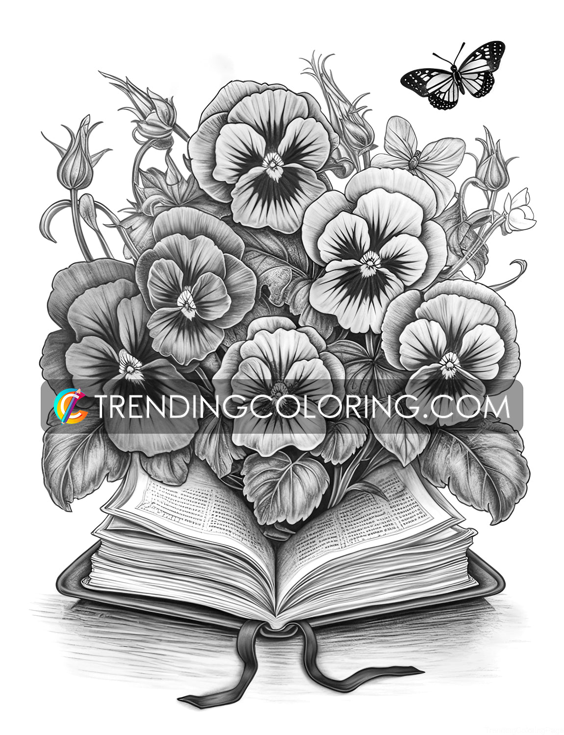 25 Open Book Flowers Grayscale Coloring Pages - Instant Download - Printable PDF Dark/Light – preview 3