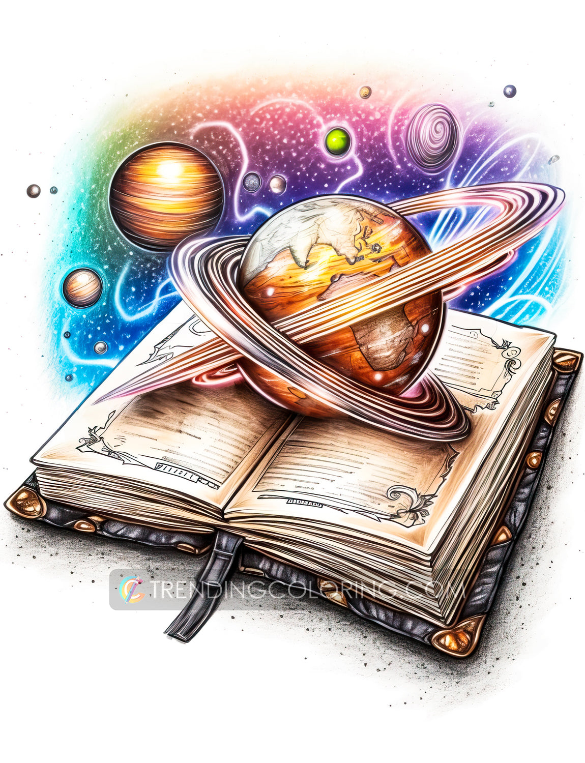 25 Open Magic Book Grayscale Coloring Pages - Instant Download - Printable PDF Dark/Light – preview 2