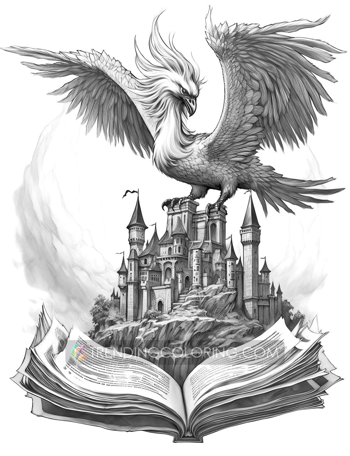 25 Open Magic Book Grayscale Coloring Pages - Instant Download - Printable PDF Dark/Light – preview 3