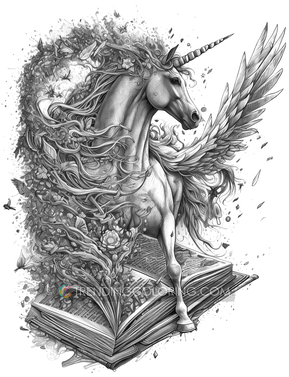 25 Open Magic Book Grayscale Coloring Pages - Instant Download - Printable PDF Dark/Light – preview 8