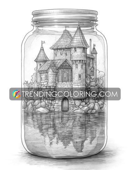 25 Peaceful Life In Jar Grayscale Coloring Pages - Instant Download - Printable PDF Dark/Light – preview 11