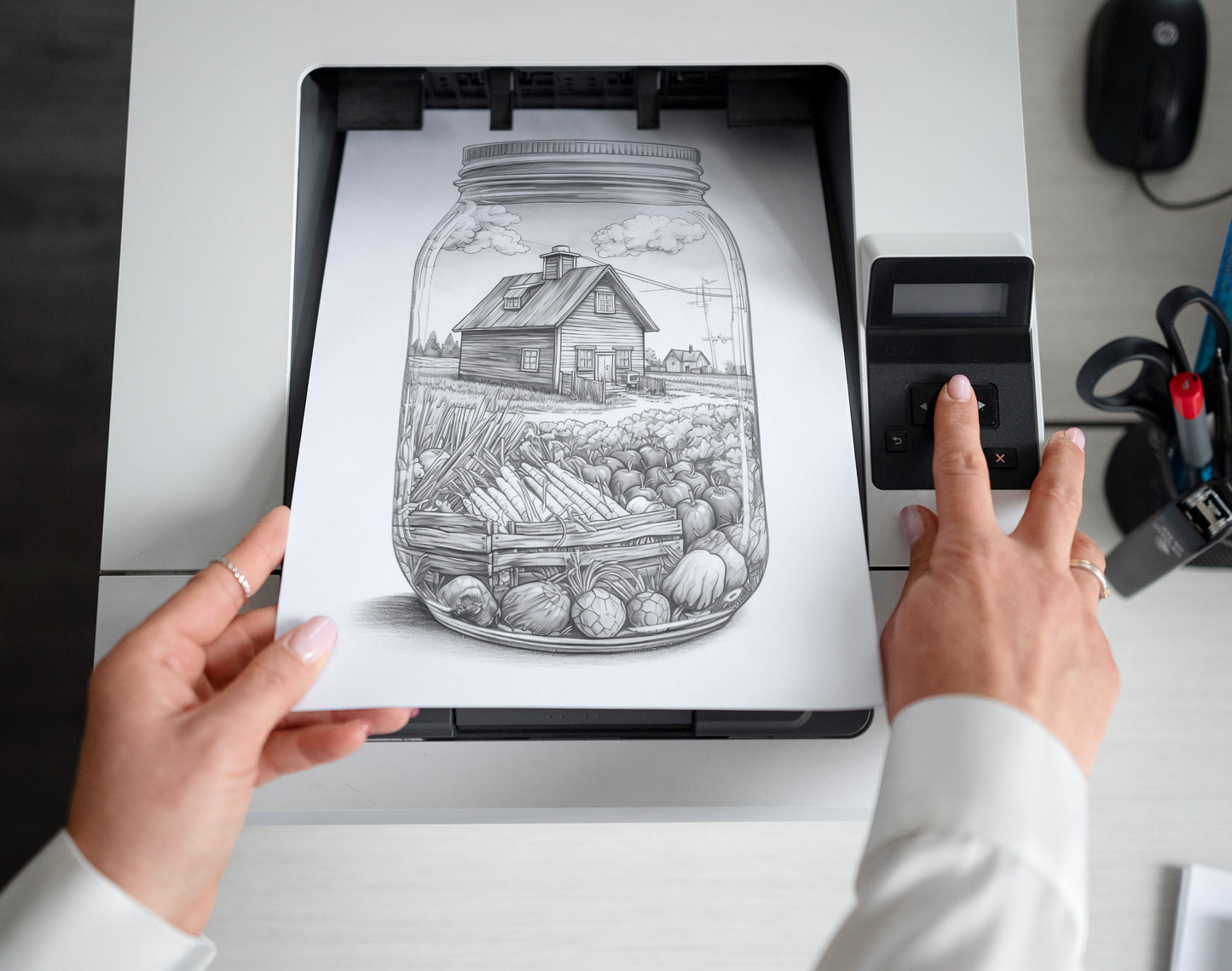 25 Peaceful Life In Jar Grayscale Coloring Pages - Instant Download - Printable PDF Dark/Light – preview 2