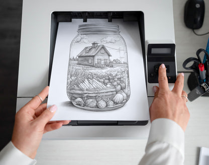 25 Peaceful Life In Jar Grayscale Coloring Pages - Instant Download - Printable PDF Dark/Light – preview 2