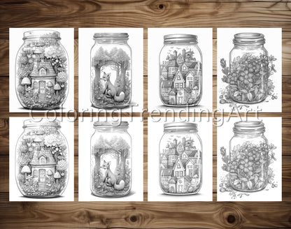25 Peaceful Life In Jar Grayscale Coloring Pages - Instant Download - Printable PDF Dark/Light – preview 4