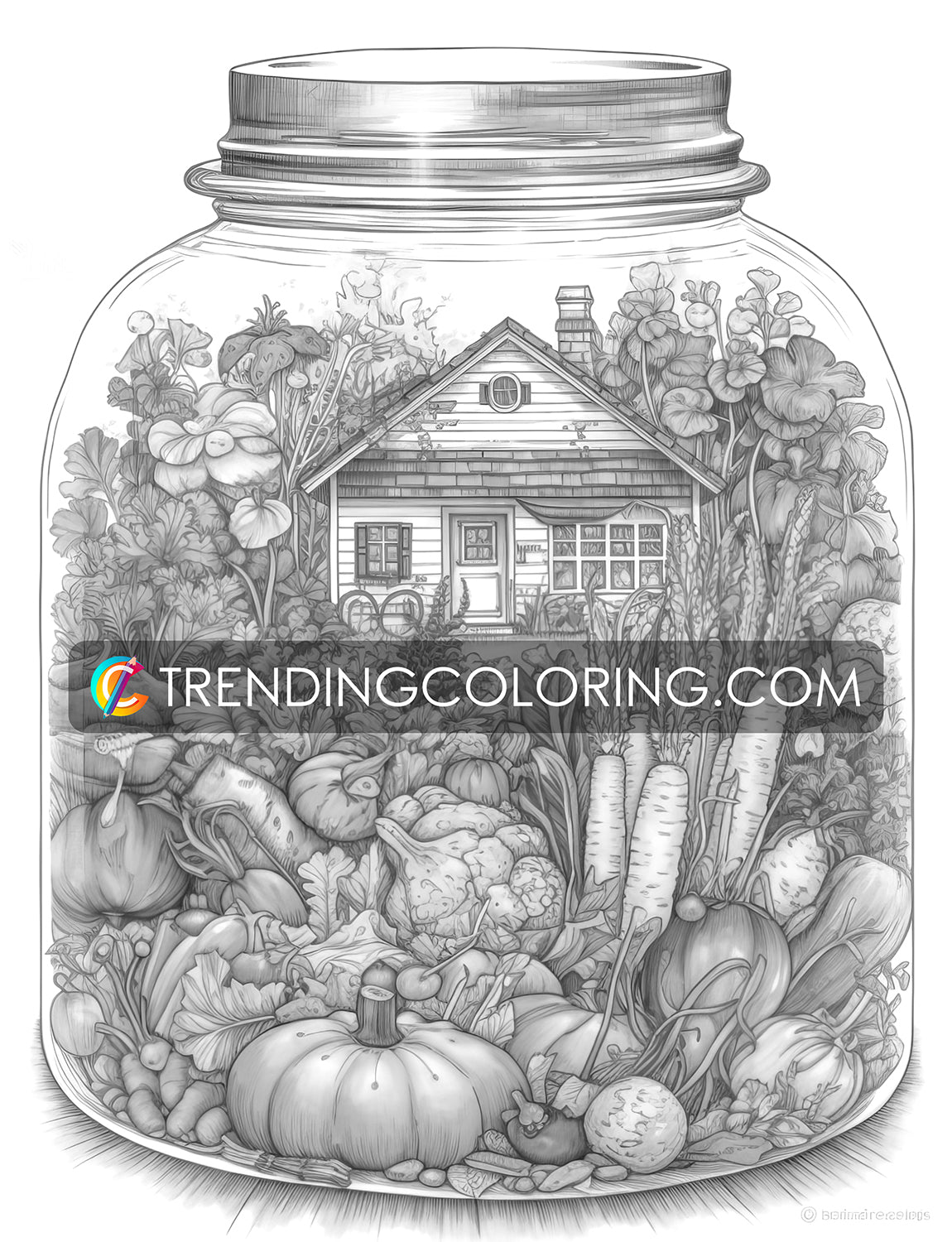 25 Peaceful Life In Jar Grayscale Coloring Pages - Instant Download - Printable PDF Dark/Light – preview 7