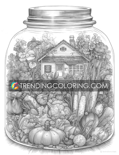 25 Peaceful Life In Jar Grayscale Coloring Pages - Instant Download - Printable PDF Dark/Light – preview 7