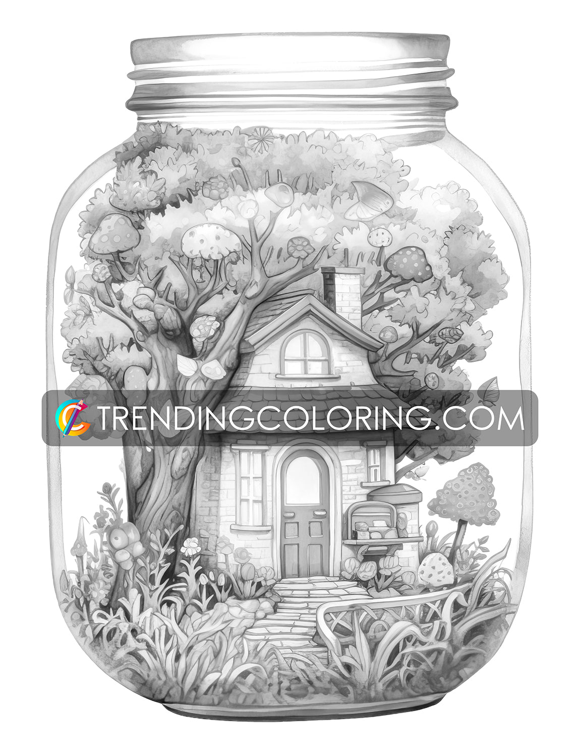 25 Peaceful Life In Jar Grayscale Coloring Pages - Instant Download - Printable PDF Dark/Light – preview 8