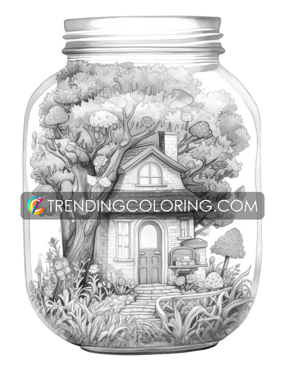 25 Peaceful Life In Jar Grayscale Coloring Pages - Instant Download - Printable PDF Dark/Light – preview 8