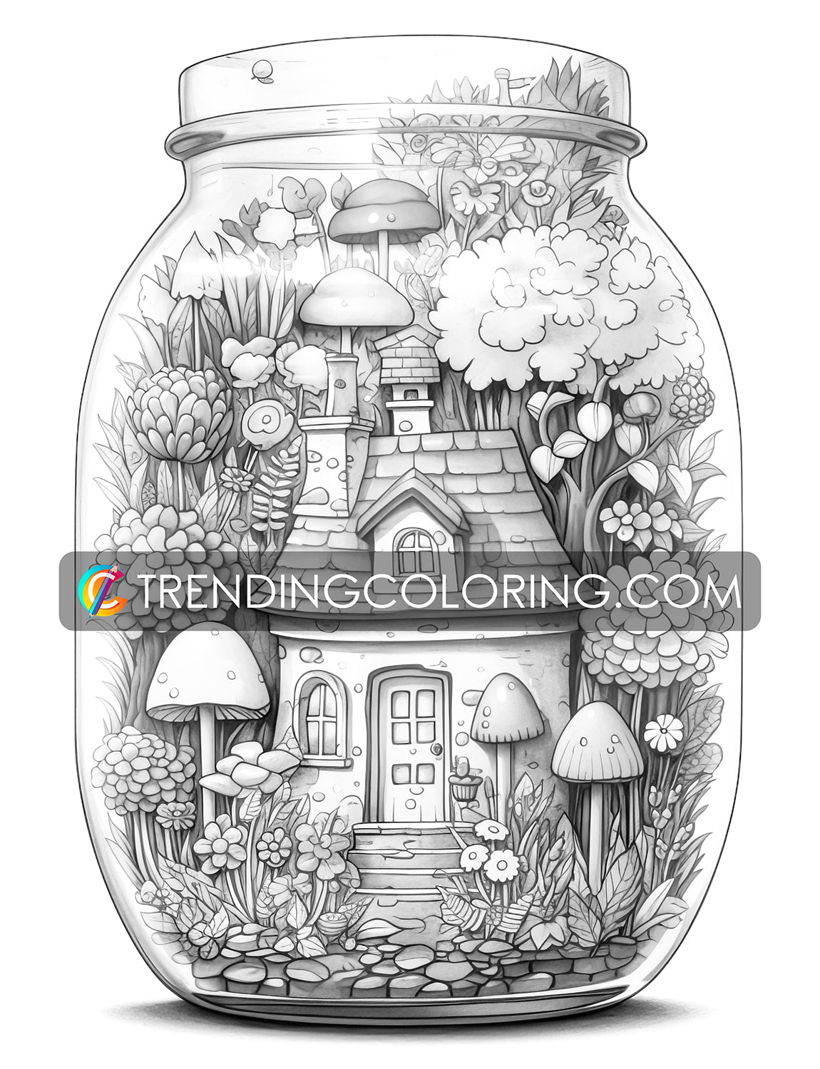 25 Peaceful Life In Jar Grayscale Coloring Pages - Instant Download - Printable PDF Dark/Light – preview 9