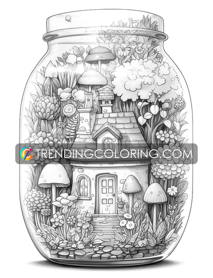 25 Peaceful Life In Jar Grayscale Coloring Pages - Instant Download - Printable PDF Dark/Light – preview 9