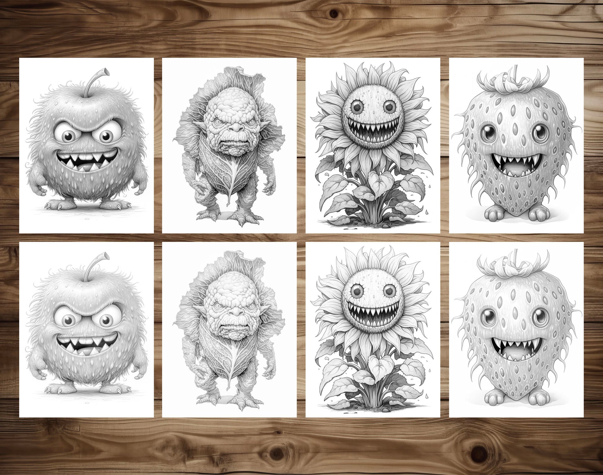 25 Plant Monster Grayscale Coloring Pages - Halloween Coloring - Instant Download - Printable PDF Dark/Light – preview 3