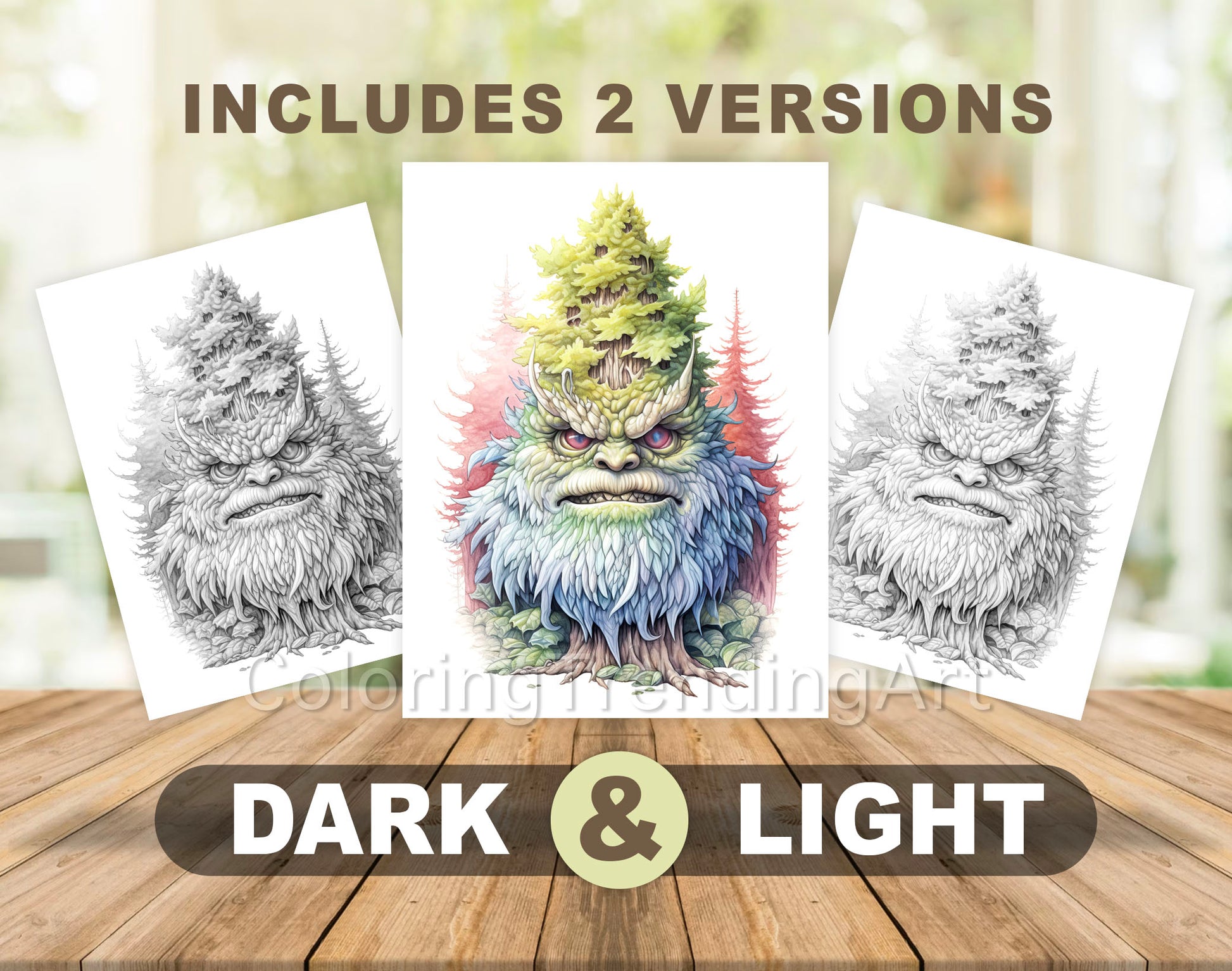 25 Plant Monster Grayscale Coloring Pages - Halloween Coloring - Instant Download - Printable PDF Dark/Light – preview 5