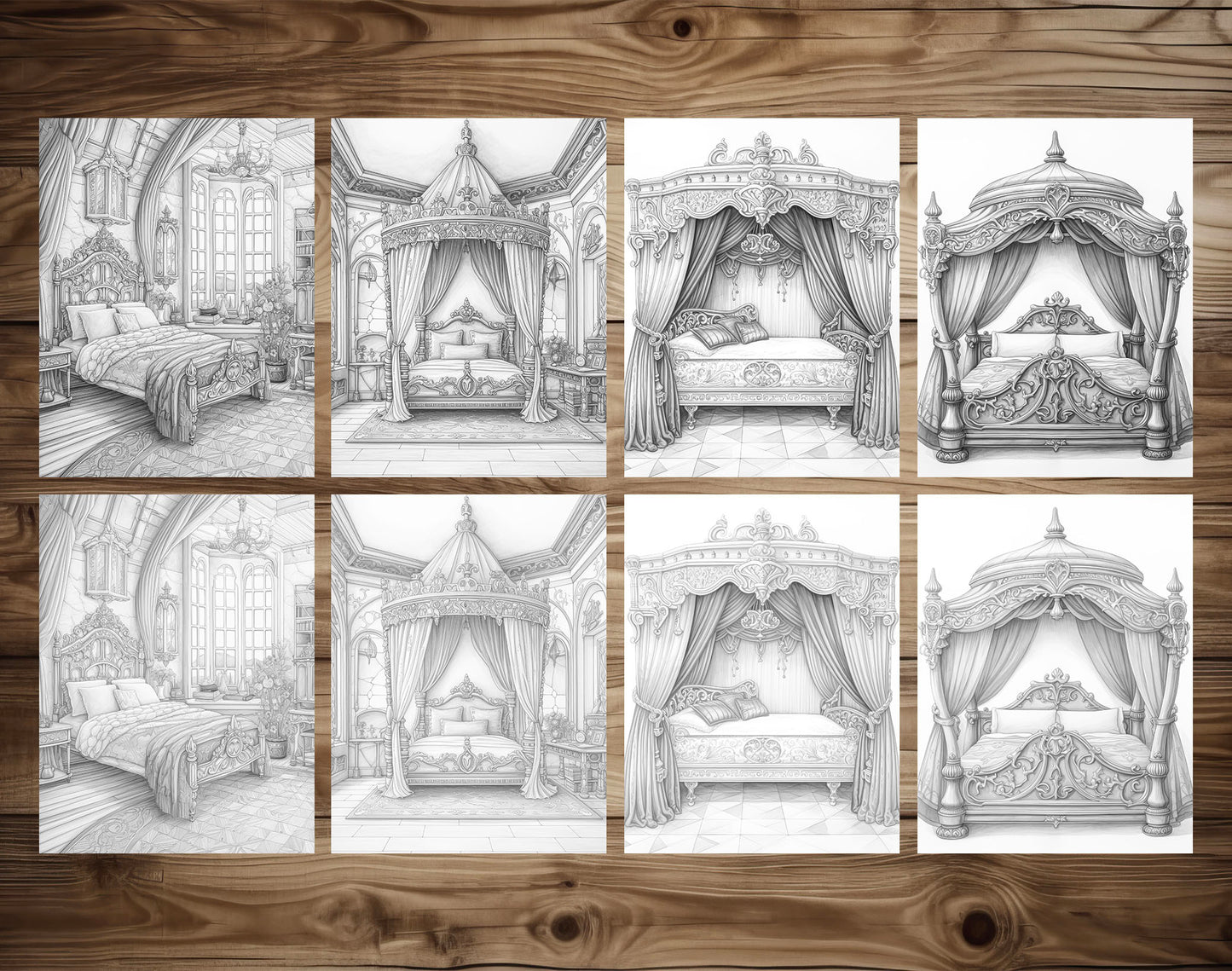 25 Princess Bed Grayscale Coloring Pages - Instant Download - Printable PDF Dark/Light – preview 5