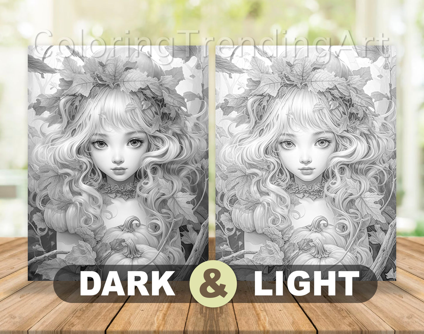 25 Pumpkin Fairy Grayscale Coloring Pages - Halloween Coloring - Instant Download - Printable PDF Dark/Light – preview 4