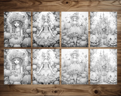 25 Pumpkin Fairy Grayscale Coloring Pages - Halloween Coloring - Instant Download - Printable PDF Dark/Light – preview 6