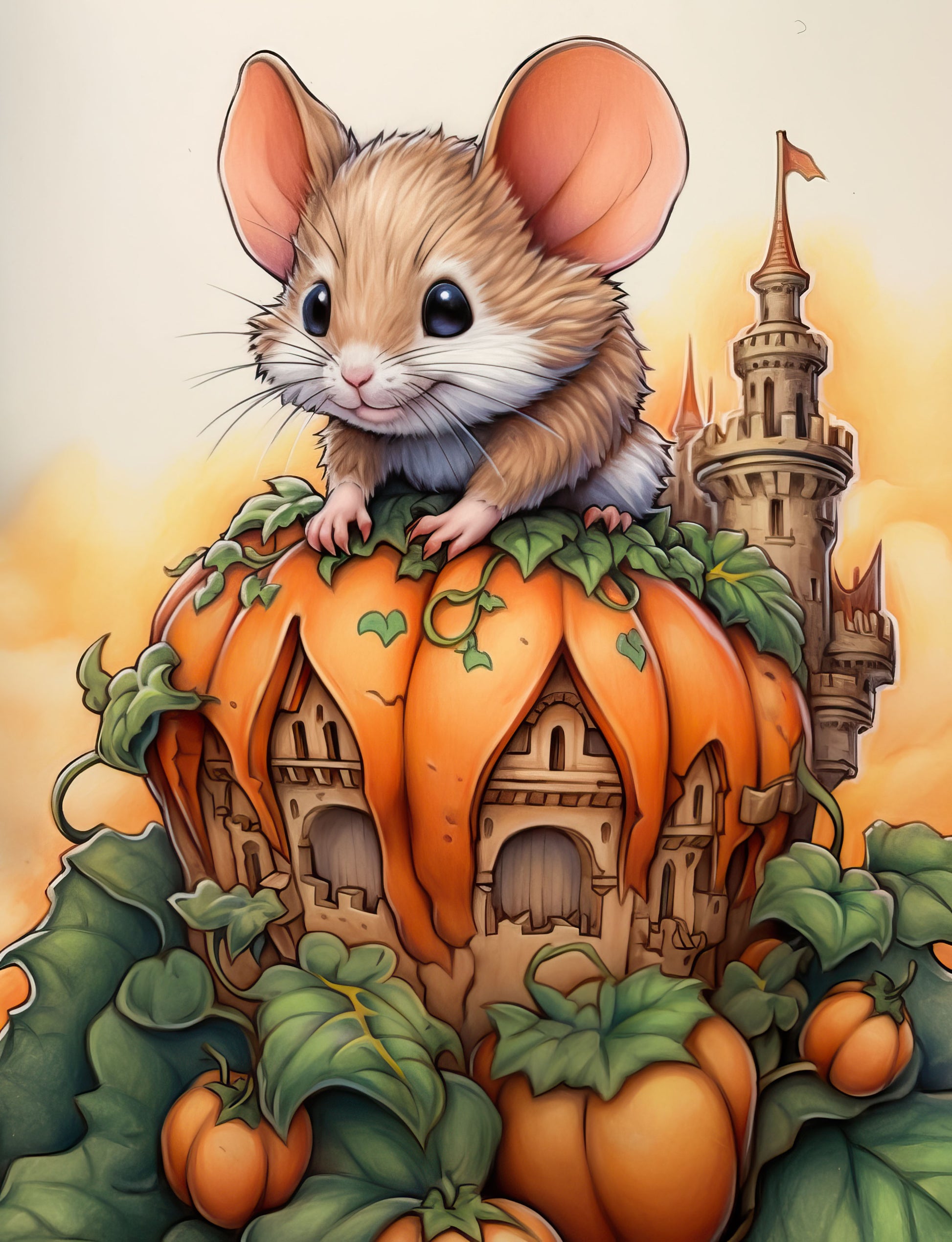 25 Pumpkin Mouse House Grayscale Coloring Pages - Halloween Coloring - Instant Download - Printable PDF Dark/Light – preview 10