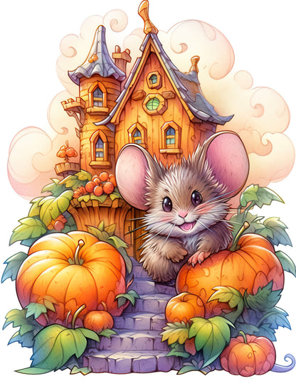 25 Pumpkin Mouse House Grayscale Coloring Pages - Halloween Coloring - Instant Download - Printable PDF Dark/Light – preview 7