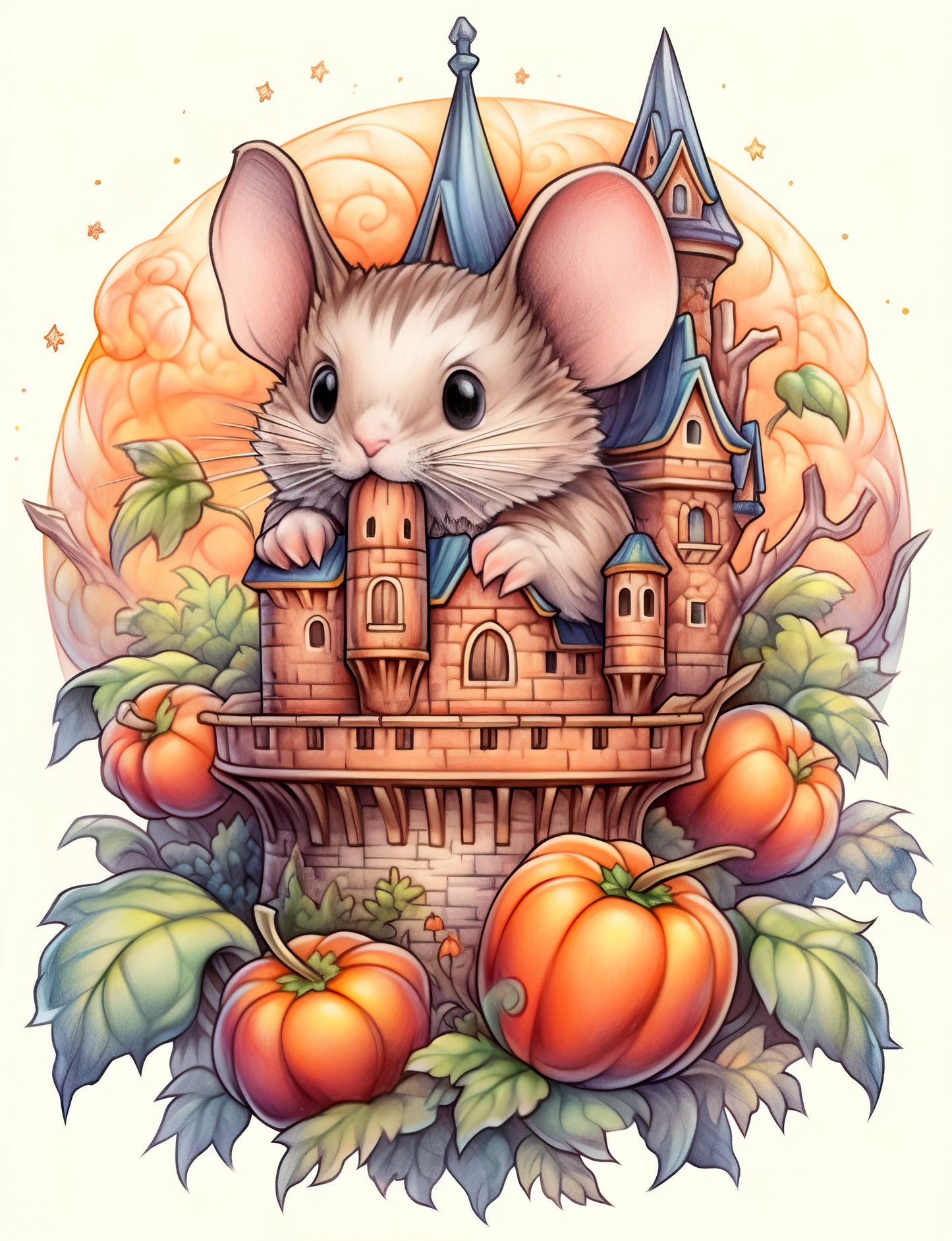 25 Pumpkin Mouse House Grayscale Coloring Pages - Halloween Coloring - Instant Download - Printable PDF Dark/Light – preview 9