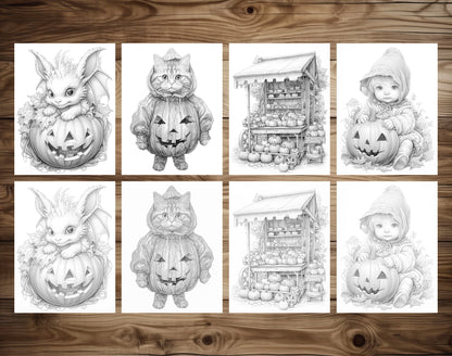25 Pumpkin World Grayscale Coloring Pages - Instant Download - Printable PDF Dark/Light – preview 4