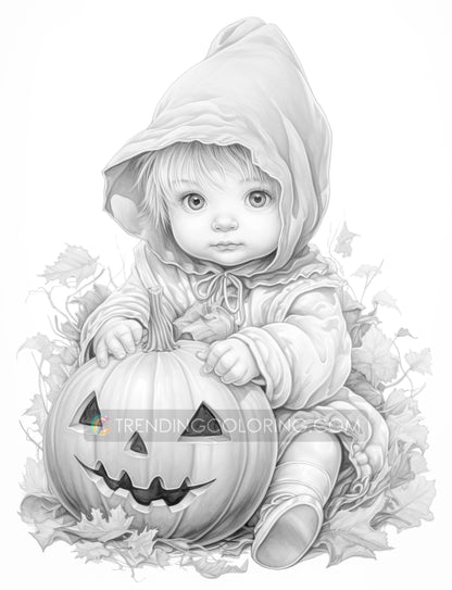 25 Pumpkin World Grayscale Coloring Pages - Instant Download - Printable PDF Dark/Light – preview 8