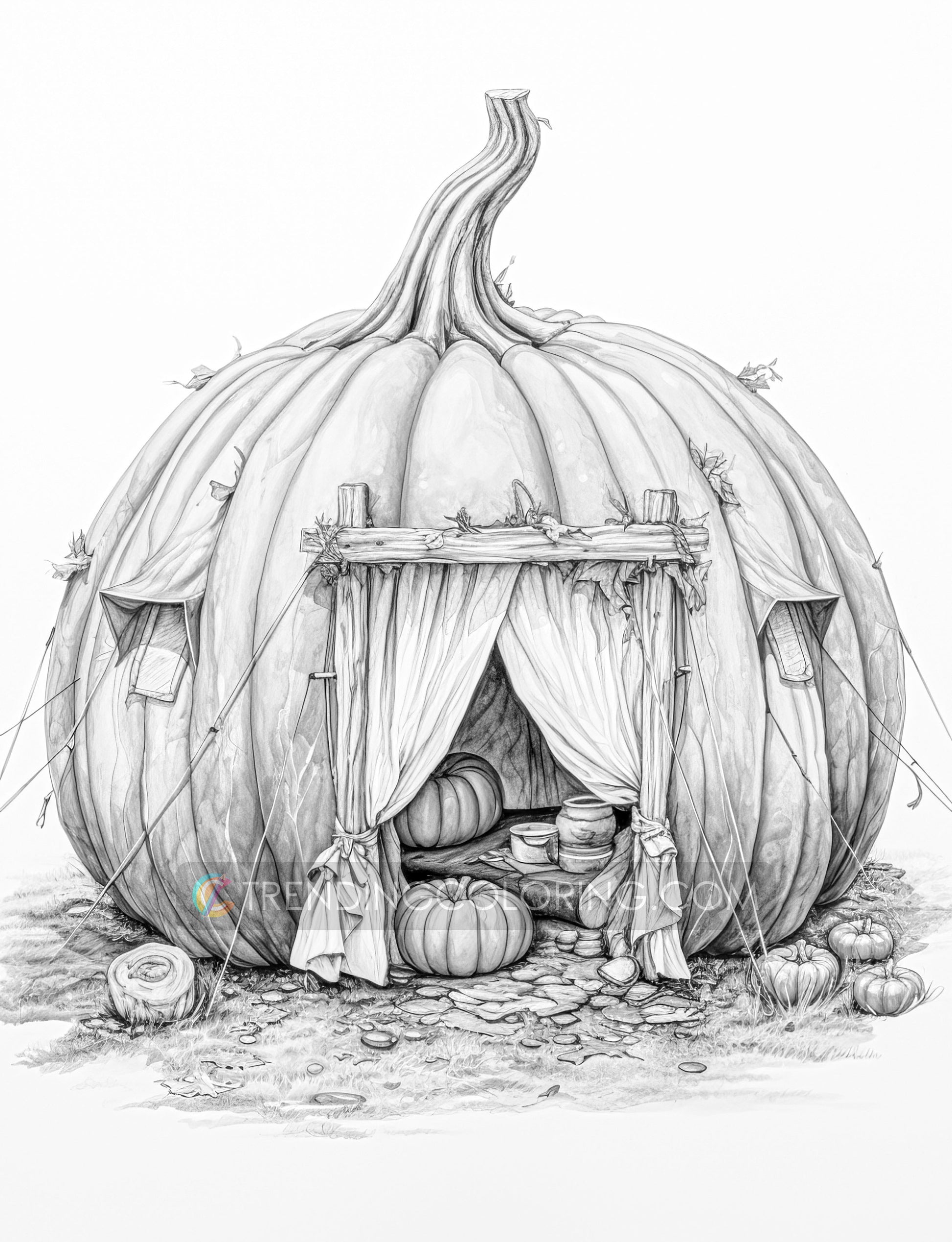 25 Pumpkin World Grayscale Coloring Pages - Instant Download - Printable PDF Dark/Light – preview 9
