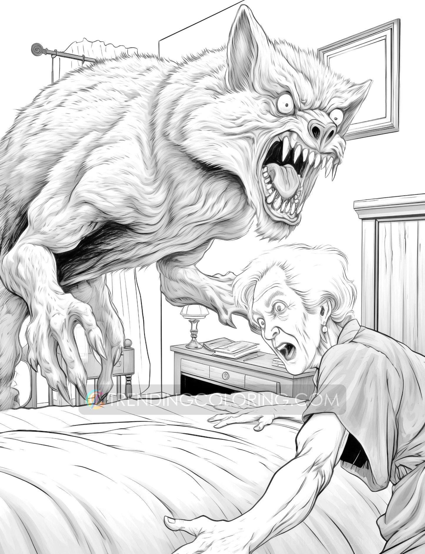 25 Red Riding Hood's Journey Grayscale Coloring Pages - Instant Download - Printable PDF Dark/Light – preview 6
