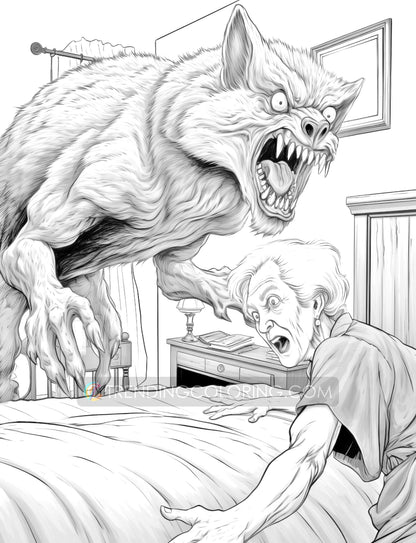 25 Red Riding Hood's Journey Grayscale Coloring Pages - Instant Download - Printable PDF Dark/Light – preview 6
