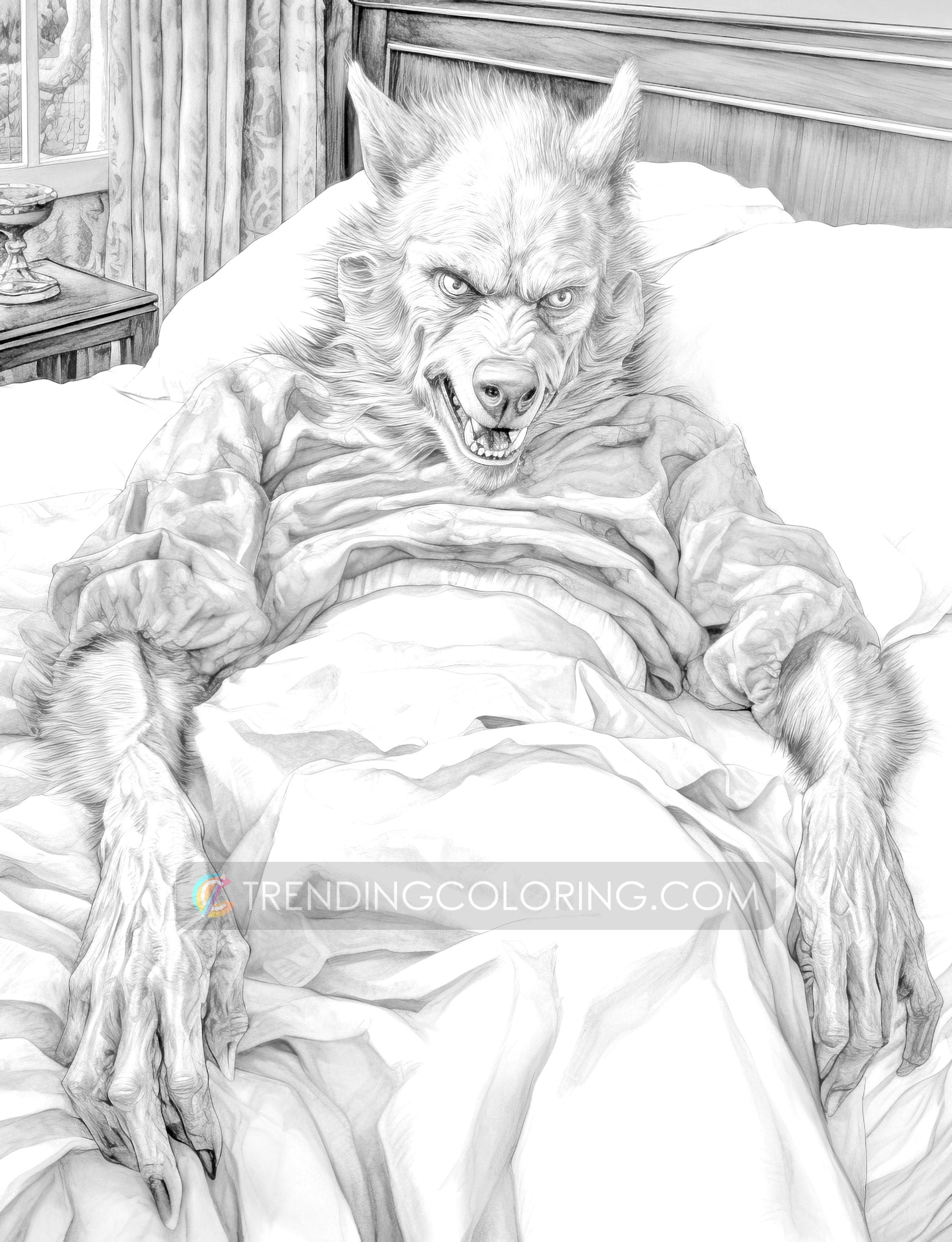 25 Red Riding Hood's Journey Grayscale Coloring Pages - Instant Download - Printable PDF Dark/Light – preview 7