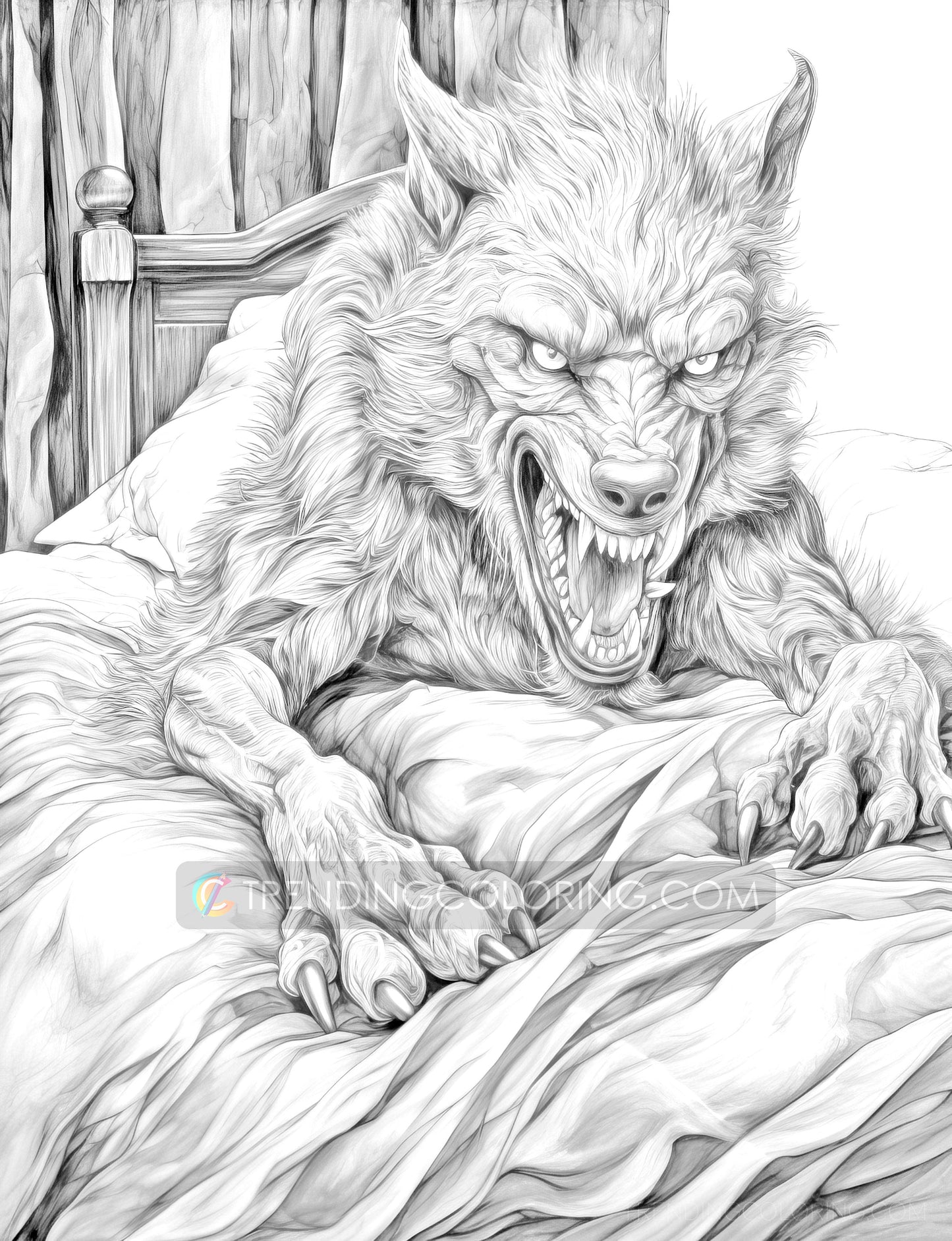 25 Red Riding Hood's Journey Grayscale Coloring Pages - Instant Download - Printable PDF Dark/Light – preview 8