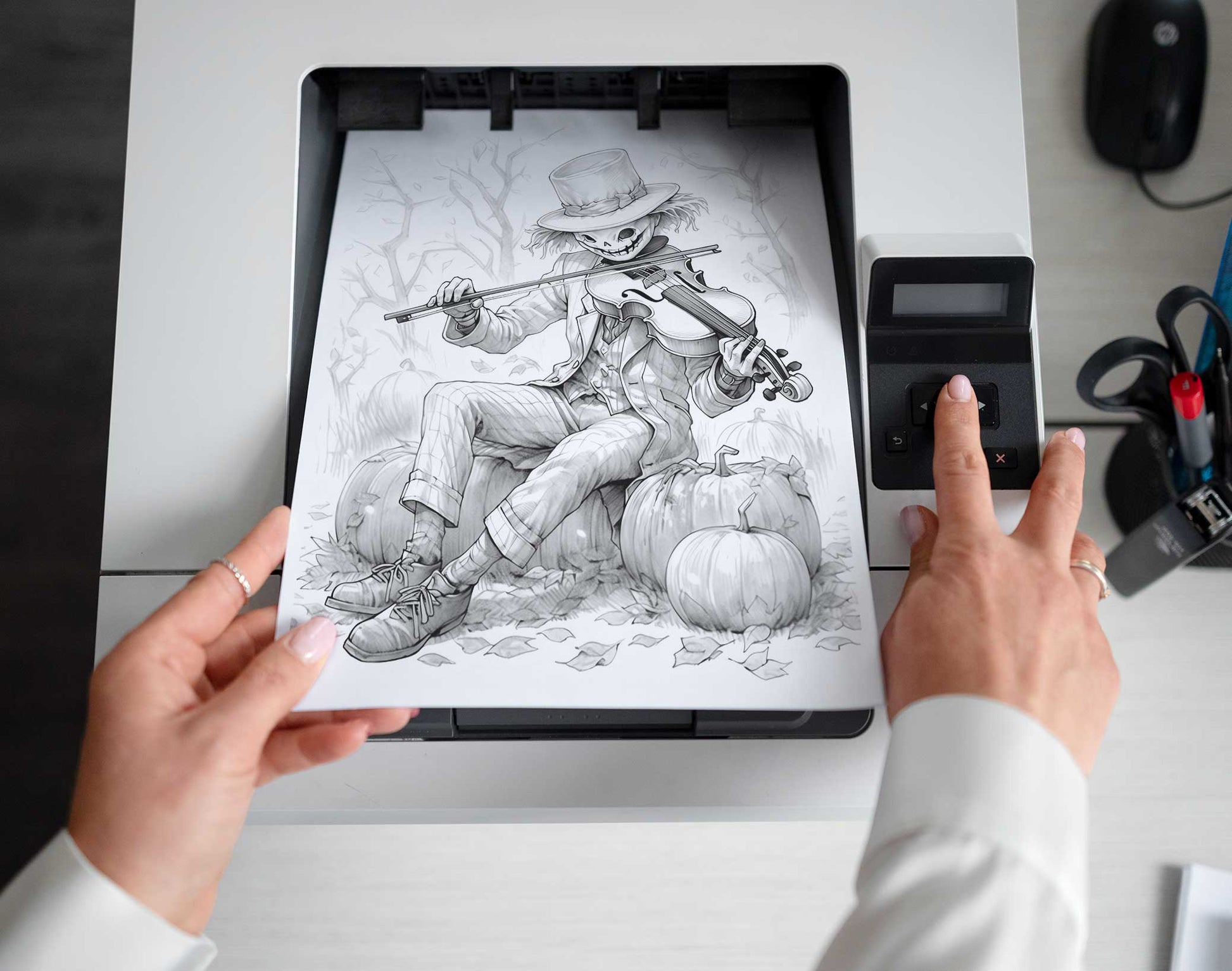 25 Scarecrow’s Adventure Grayscale Coloring Pages - Instant Download - Printable PDF Dark/Light – preview 2