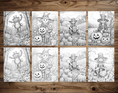 25 Scarecrow’s Adventure Grayscale Coloring Pages - Instant Download - Printable PDF Dark/Light – preview 3