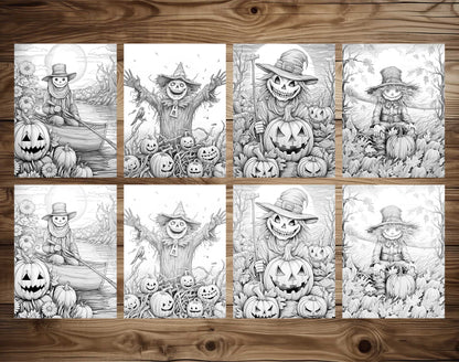 25 Scarecrow’s Adventure Grayscale Coloring Pages - Instant Download - Printable PDF Dark/Light – preview 4