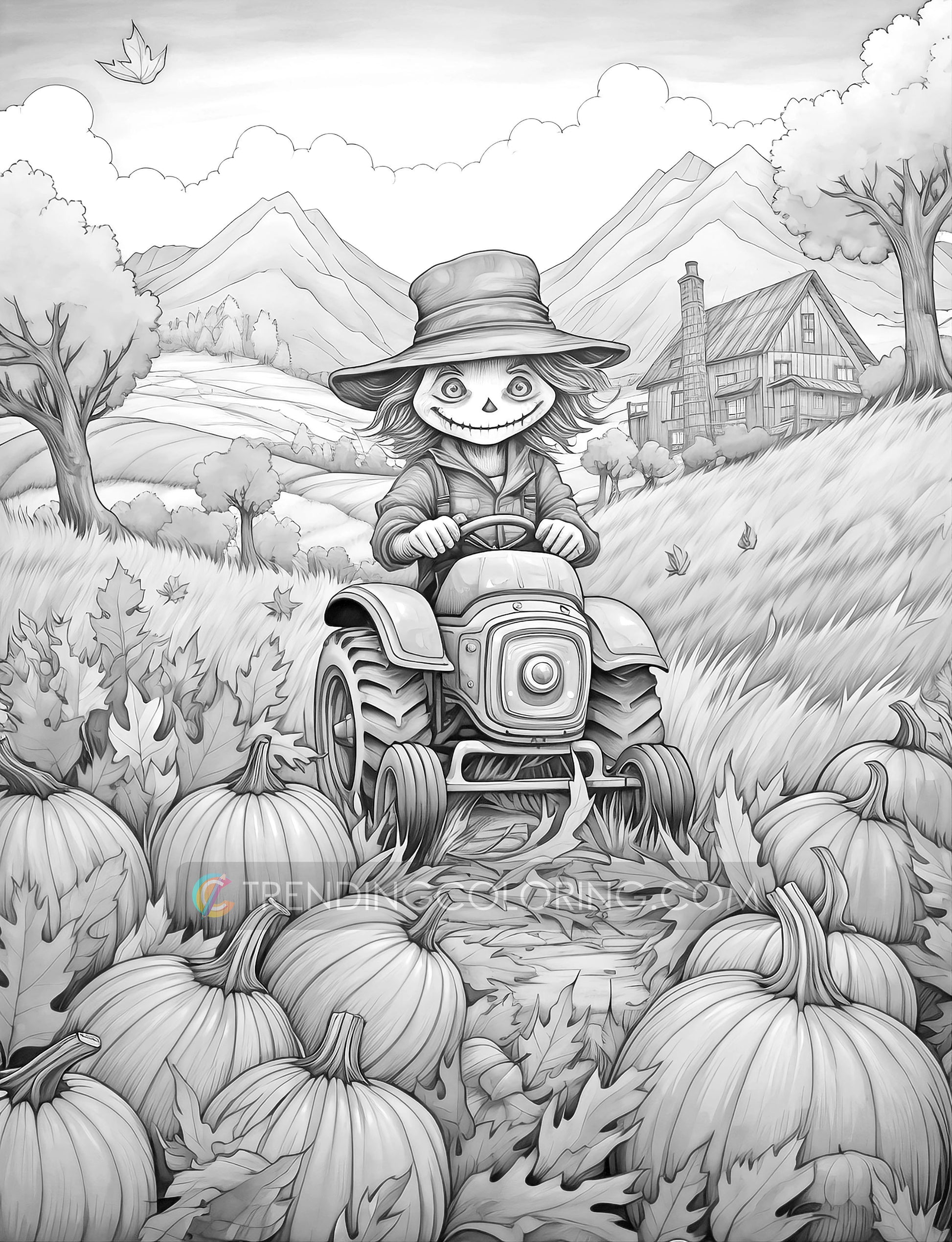 25 Scarecrow’s Adventure Grayscale Coloring Pages - Instant Download - Printable PDF Dark/Light – preview 7