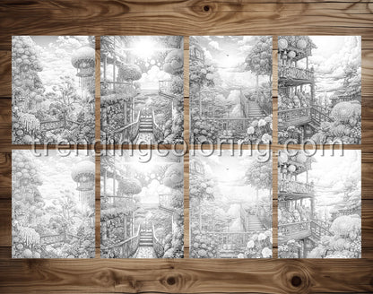 25 Sky Gardens Coloring Pages - Grayscale, Printable PDF – preview 3