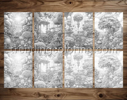 25 Sky Gardens Coloring Pages - Grayscale, Printable PDF – preview 4