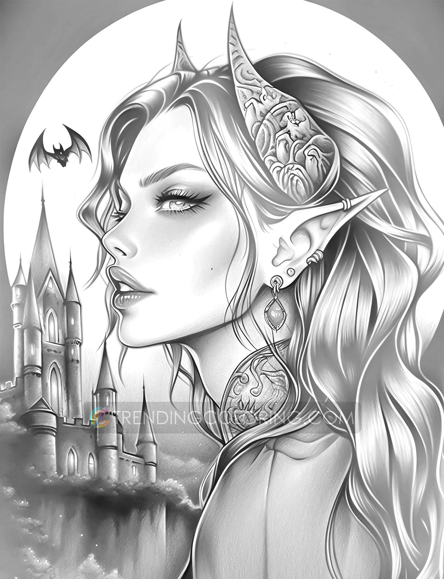 25 Vampire Beauties Grayscale Coloring Pages - Halloween Coloring - Instant Download - Printable PDF Dark/Light – preview 5